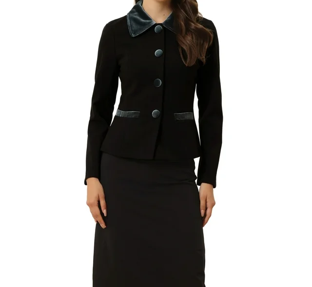 Women's Turn Down Collar Pocket Single Breasted Peacoat