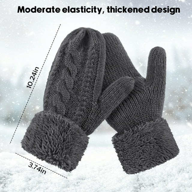 Women Warm Lining Mittens- Cozy Knit Thick Cold Weather Gloves 2Piece Set ZB119