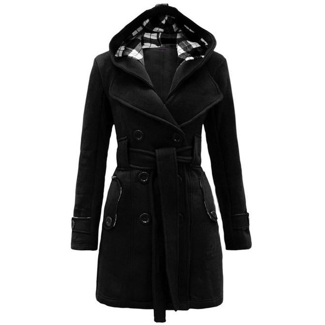 Women Stylidh Plaid Hooded Solid Color Autumn & Winter Coat - WCT29031