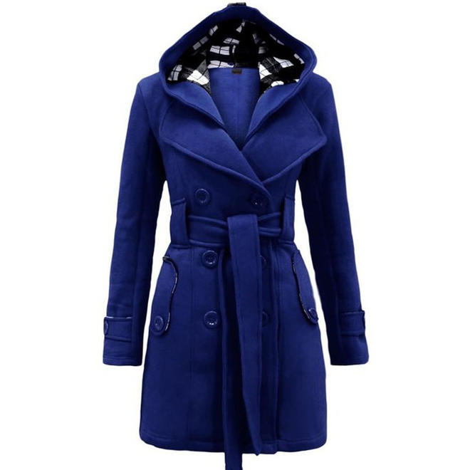 Women Stylidh Plaid Hooded Solid Color Autumn & Winter Coat - WCT29031
