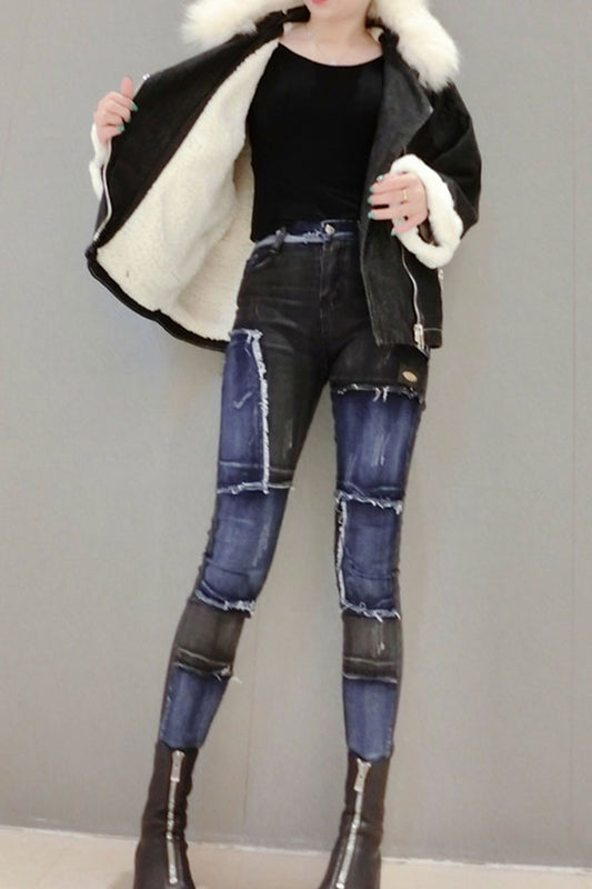 Women Slim Fit Side Pockets Solid Pattern Autumn Casual Jeans - WJN73977