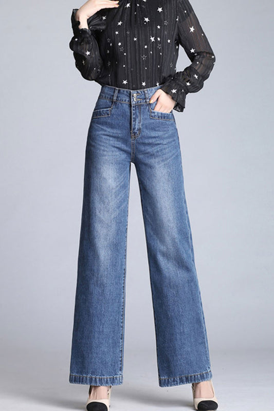 Women Wide Legs Straight Casual Jeans - WJN73387