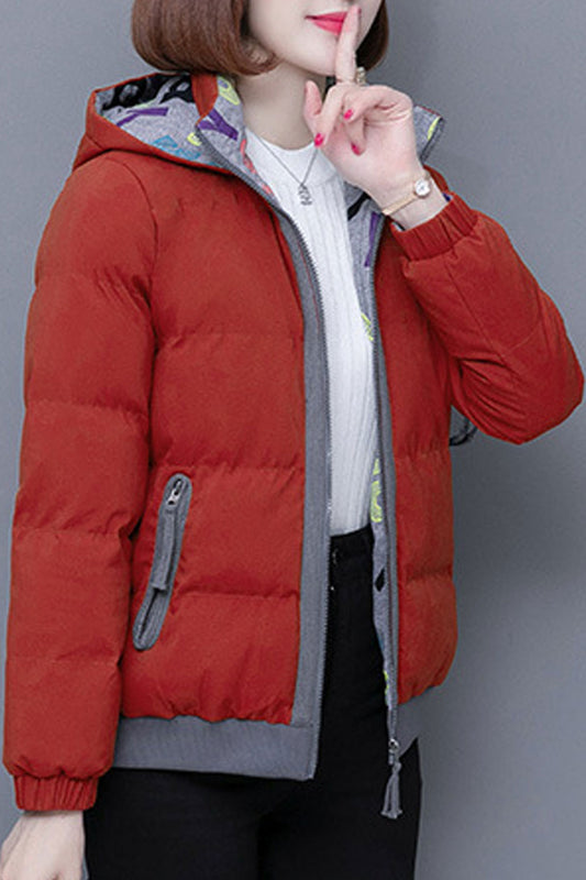 Women Fantastic Hooded Neck Contrast Knitted Hem & Front Zip Fastener Stretchable Cuff Warm Winter Padded Jacket - WPJ118568