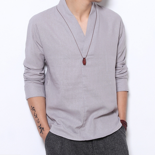 Men's Long-sleeved Shirt Retro Linen Chinese Style