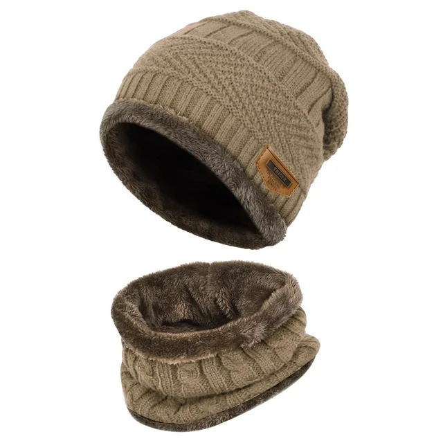 Men Winter Beanie Hat Scarf Set Warm Knit Hat Thick Knit Skull Cap ZB087