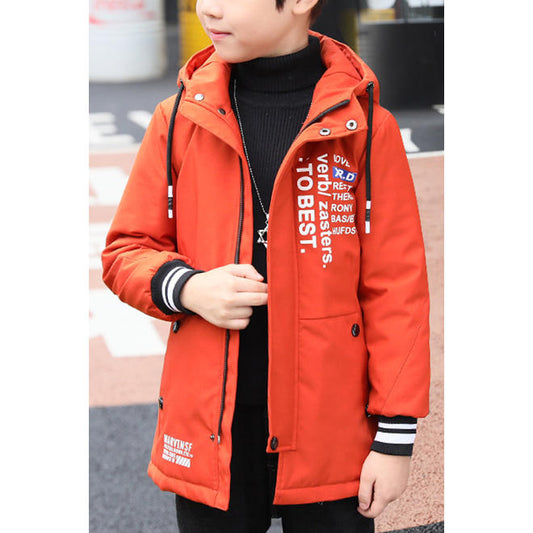 Kids Boys Warm Drawstring Hat Winter Jacket - KBJC33547