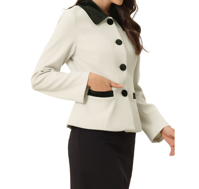 Women's Turn Down Collar Pocket Single Breasted Peacoat