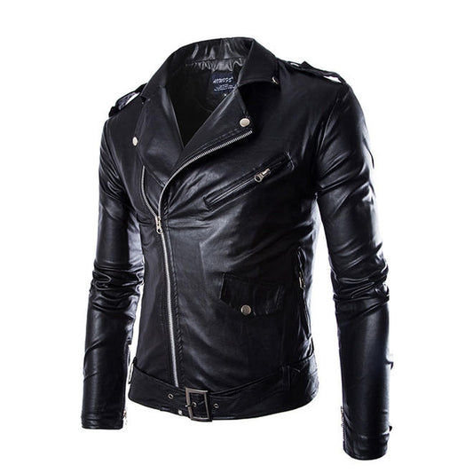 Men Stylish Long Sleeved Leather Jacket - MJC15300