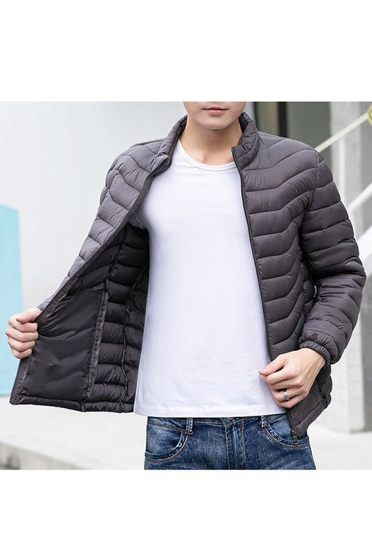 Men Marvelous Stand Collar Neck & Ribbed Cuff Front Zipper Attractive Down Winter Padded Jacket - MPJ117565
