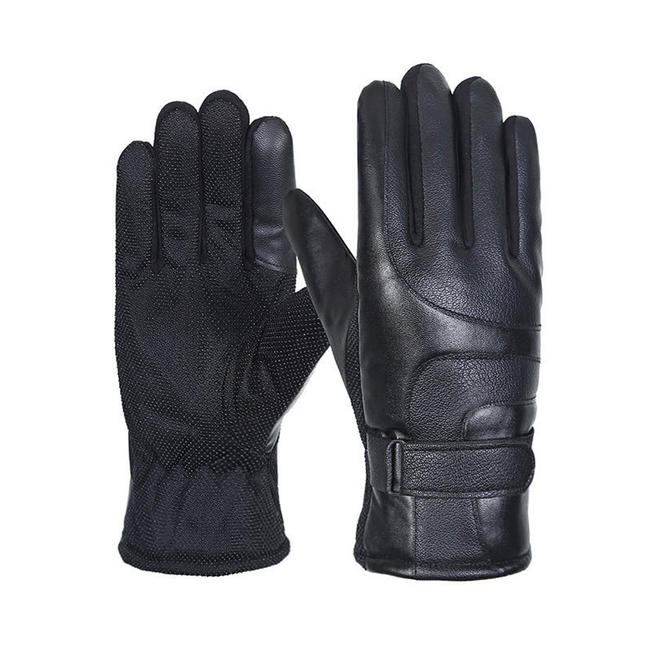 Men Thick Waterproof Leather Non-Slip Winter Gloves - C1461TCG