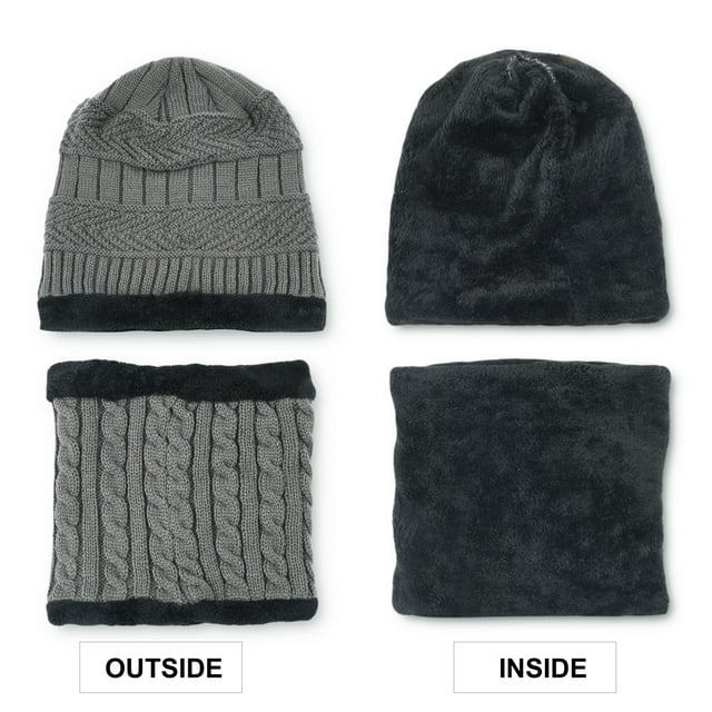Men Winter Beanie Hat Scarf Set Warm Knit Hat Thick Knit Skull Cap ZB087