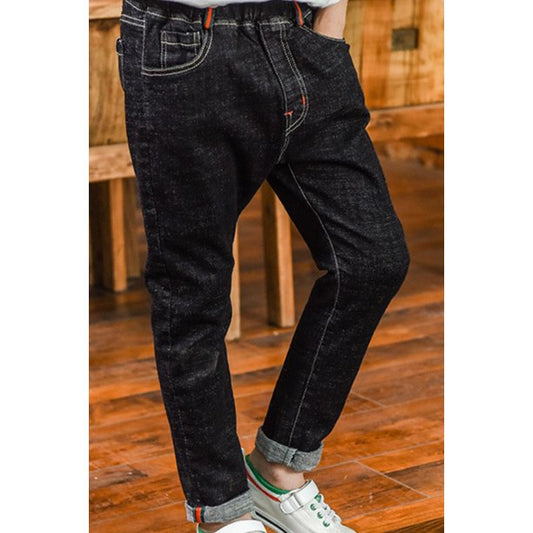 Kids Boys Slim Straight Leg Elastic Waist Casual Jeans - BJN80296
