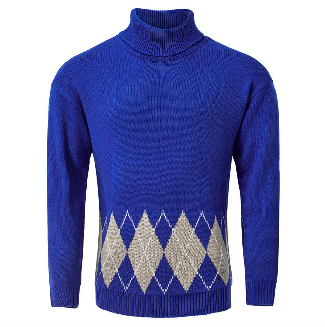 Men's Vintage Argyle Turtlenecks Sweater Thermal Knitted Pullover