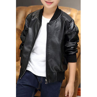 Kids Boys Small Collar Warm Leather Jacket - C4536ZBKBJK