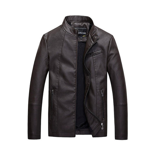 Men Multi Zipper Solid Warm Leather Jacket - C4345JPJK