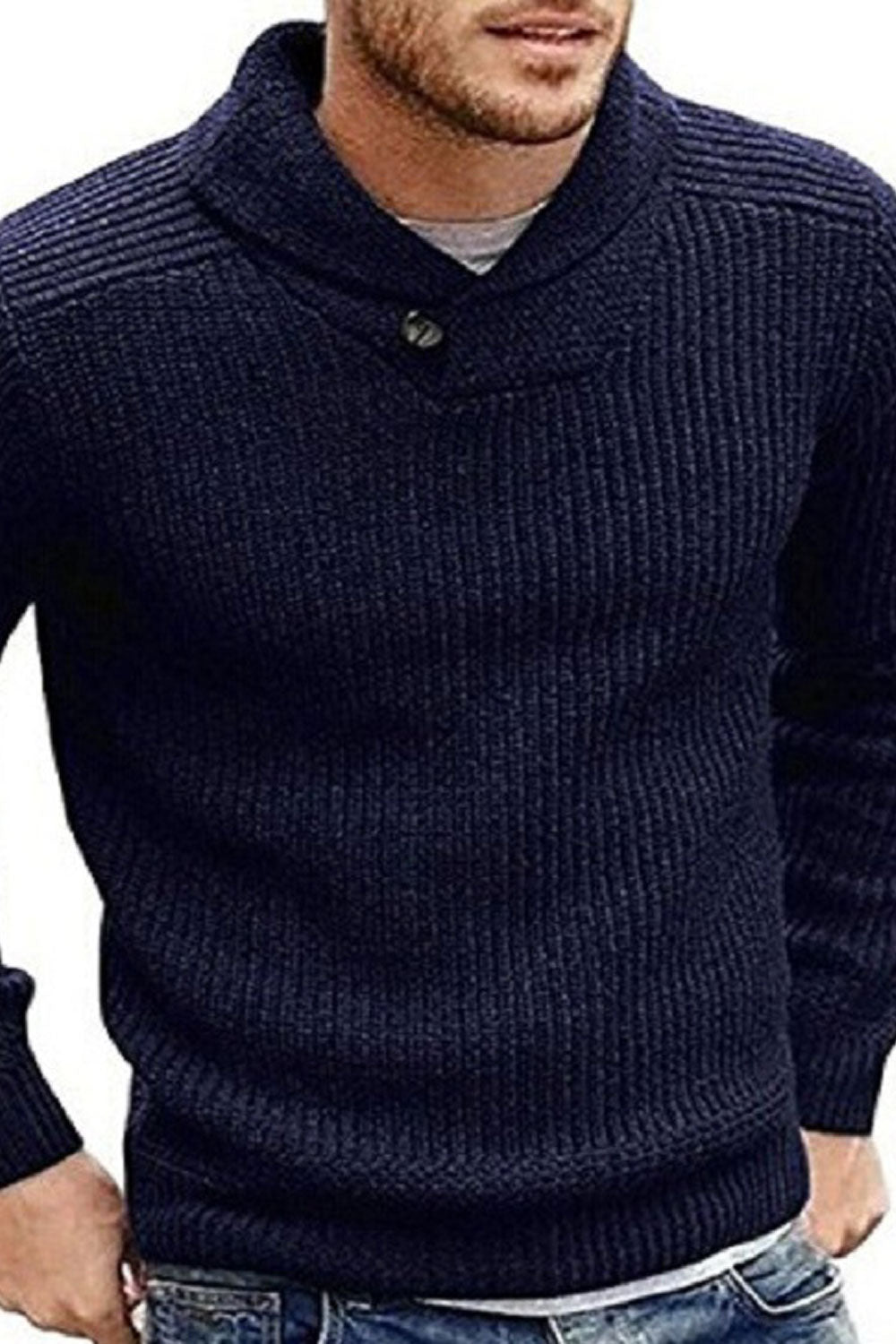 Men Regular Fit Warm Small Collar Long Sleeve Winter Sweater - MST88603