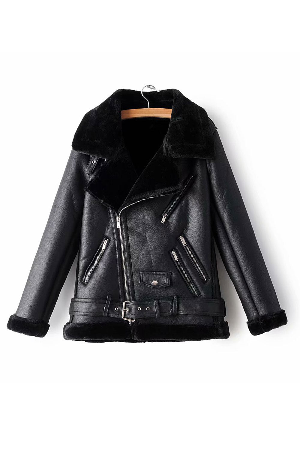 Women Oblique Zipper Style Thick Long Sleeve Winter Leather Jacket   WJC23228