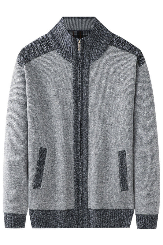 Men Latest Designed Knitted Stand Collar Neck Ribbed Cuff & Hem Side Slash Pockets Super Snug Winter Cardigan - MC113378