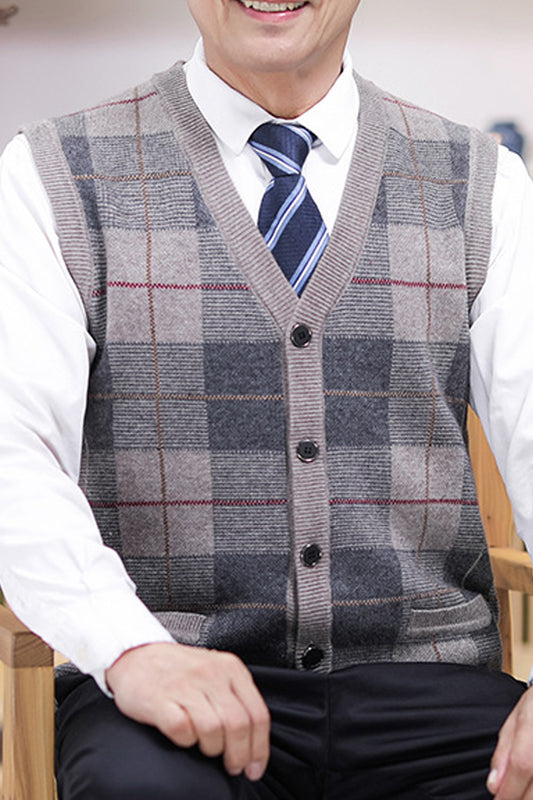 Men Super Comfy Warm Knit V-Neck Sleeveless Vest Cardigan - MC89321