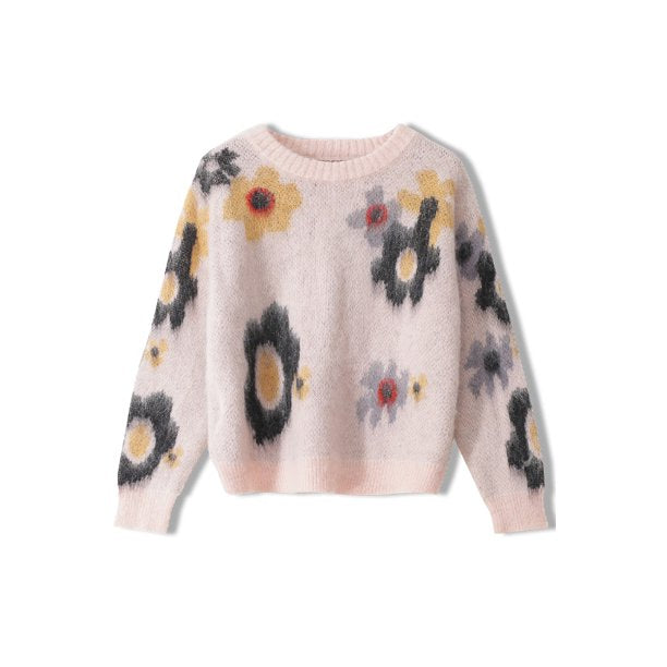 Women Soft Feel Floral Decorated Long Sleeve Warm Sweater    WST87698