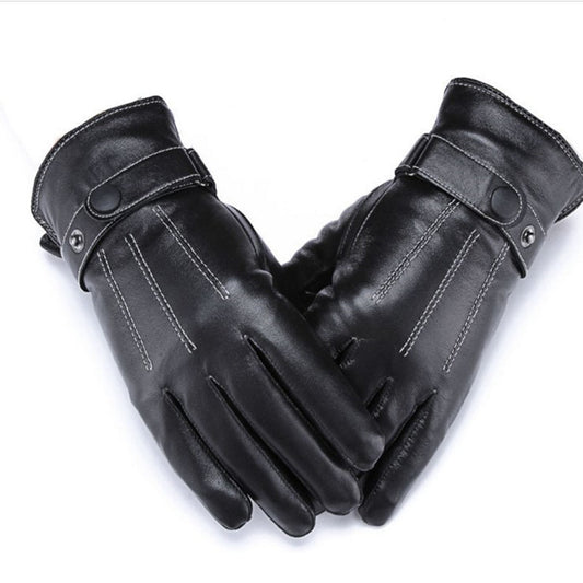 Men Awesome Solid Colored Wrist Fitting Adjustable Snap Button Closure Relaxful Leather Gloves - C1472KMG