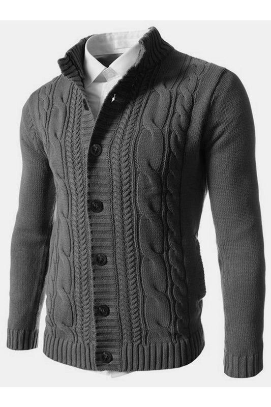Men Small Collar Button Attached Solid Warm Cardigan      MC88717