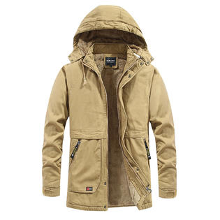 Men Zip Up Hat Neck Long Sleeve Winter Warm Woven Jacket - MWJK90380