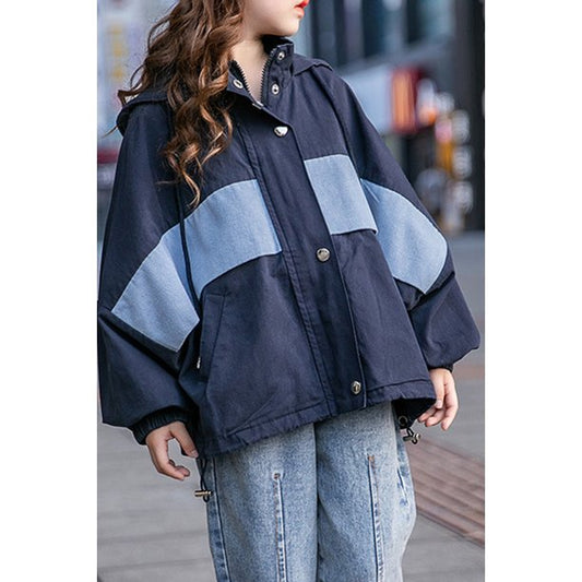 Kids Girls Elastic Cuff Long Sleeve Flap Pocket Solid Colored Zipper Casual Jacket - KGJ91340