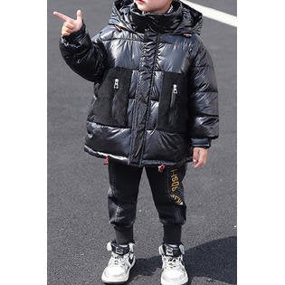 Kids Boys Warm Long Sleeve Snap Button Hooded Neck Windproof Casual Padded Jacket - KBJC33815