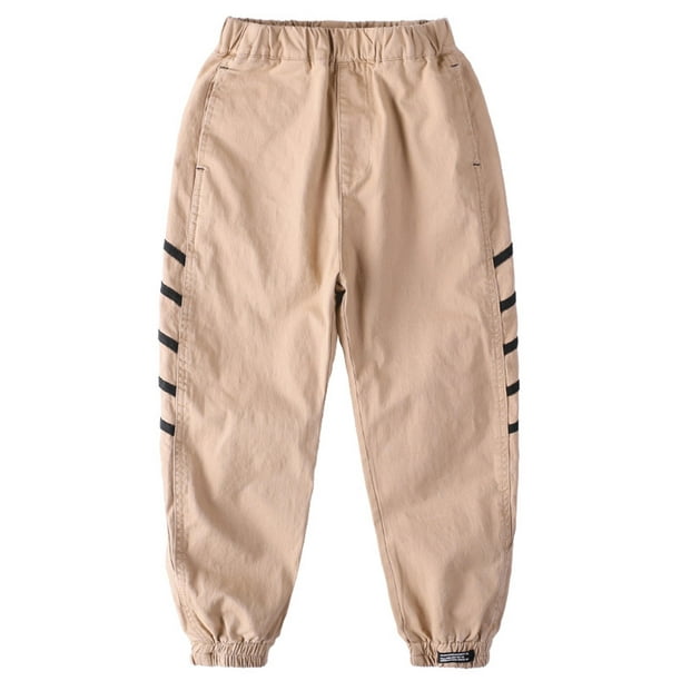 Kids Boys Comfortable Solid Colored Side Lines Relax Fit Stretchable Waisted Pant - BJNC30256