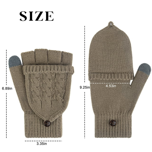 Women Winter Gloves Warm Knit Flip Mittens Fingerless Gloves 2 Pairs Set ZB114