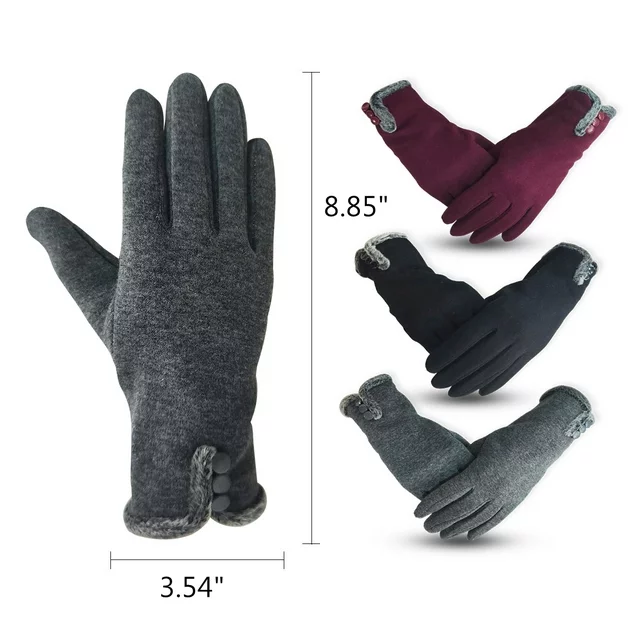 Women 3 Pairs Warm Fleece With Sensitive Touch Screen Texting Fingers Fleece Lined Windproof Gloves ZB110