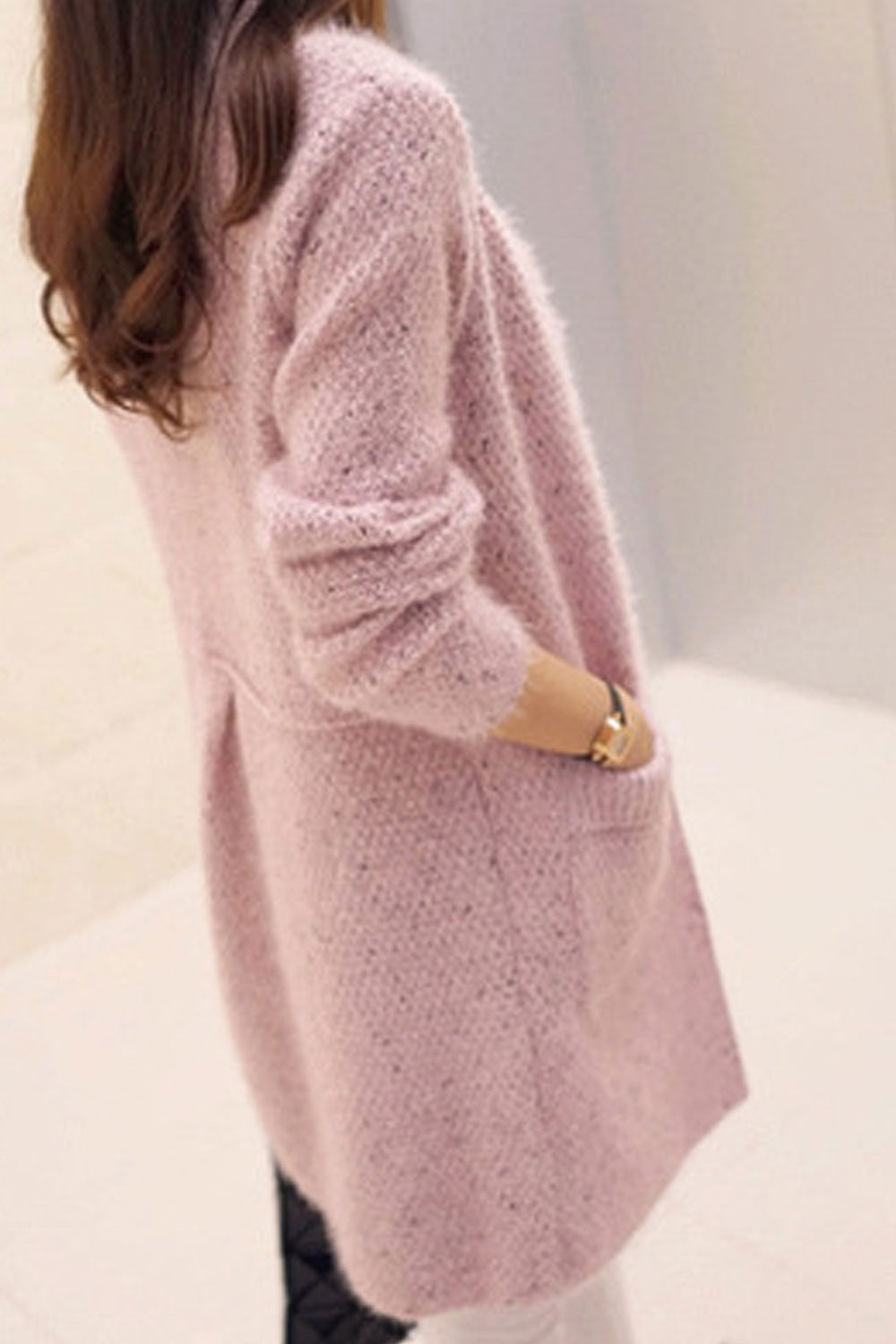 Women Winter Fashionable Front Open Style Round Neck Simple pockets Warm & Thick Cardigan - WC117749