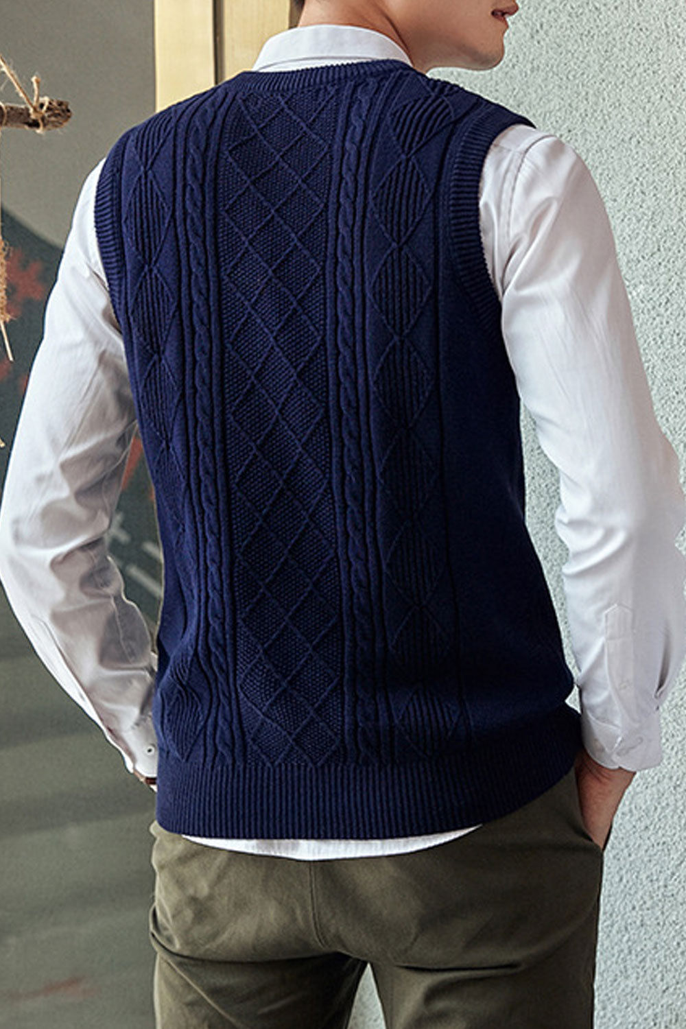 Men Warm Autumn & Winter V-Neck Sleeveless Vest Sweater - MST88631