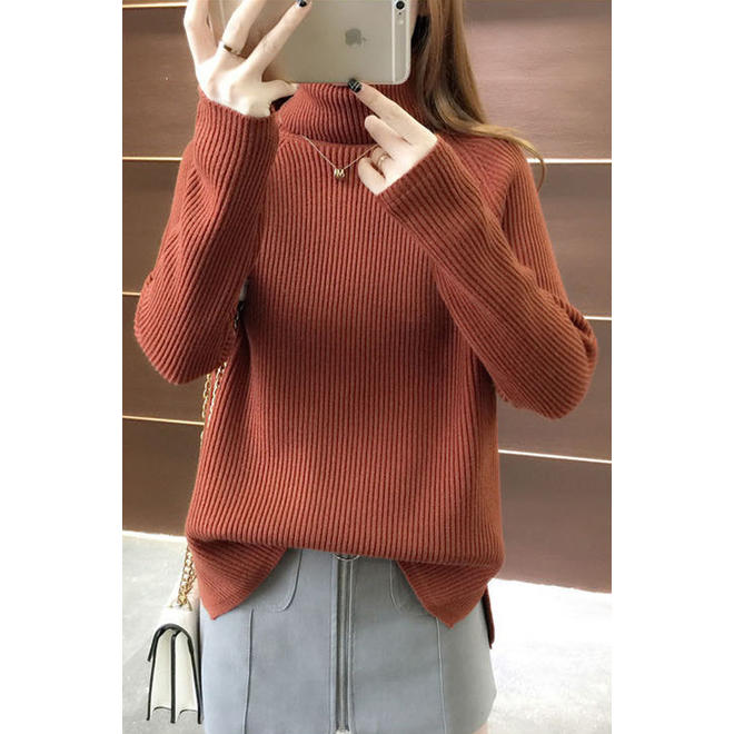 Women Elegant Solid Color High Neck Collar Sweater    WSTC24326