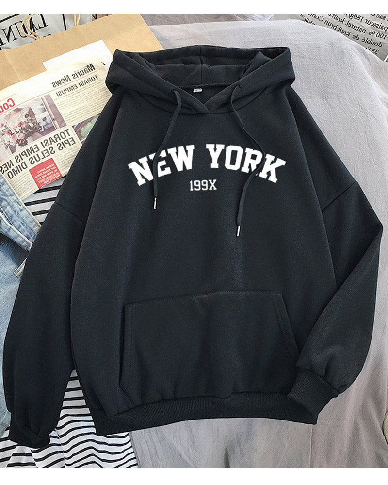 Women Awesome New York Pattern Durable Drawstring Loose Long Sleeve Comfortable Warm Winter Hoodie - NYC084