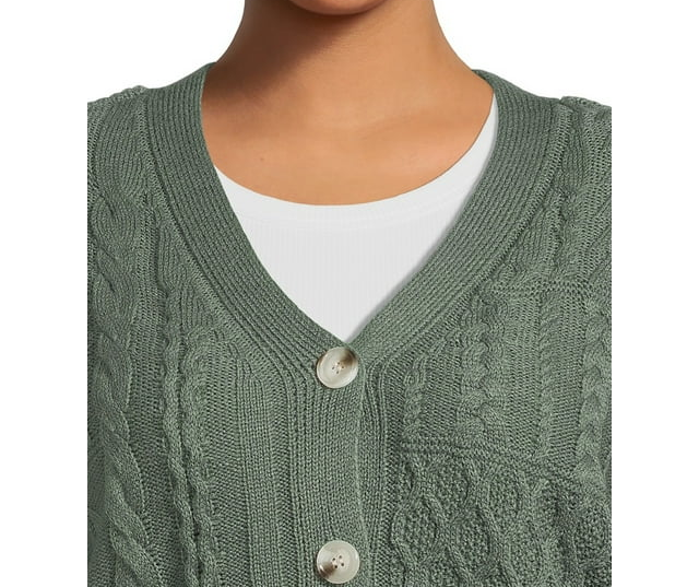 Juniors Plus Size Mixed Knit Cardigan Sweater