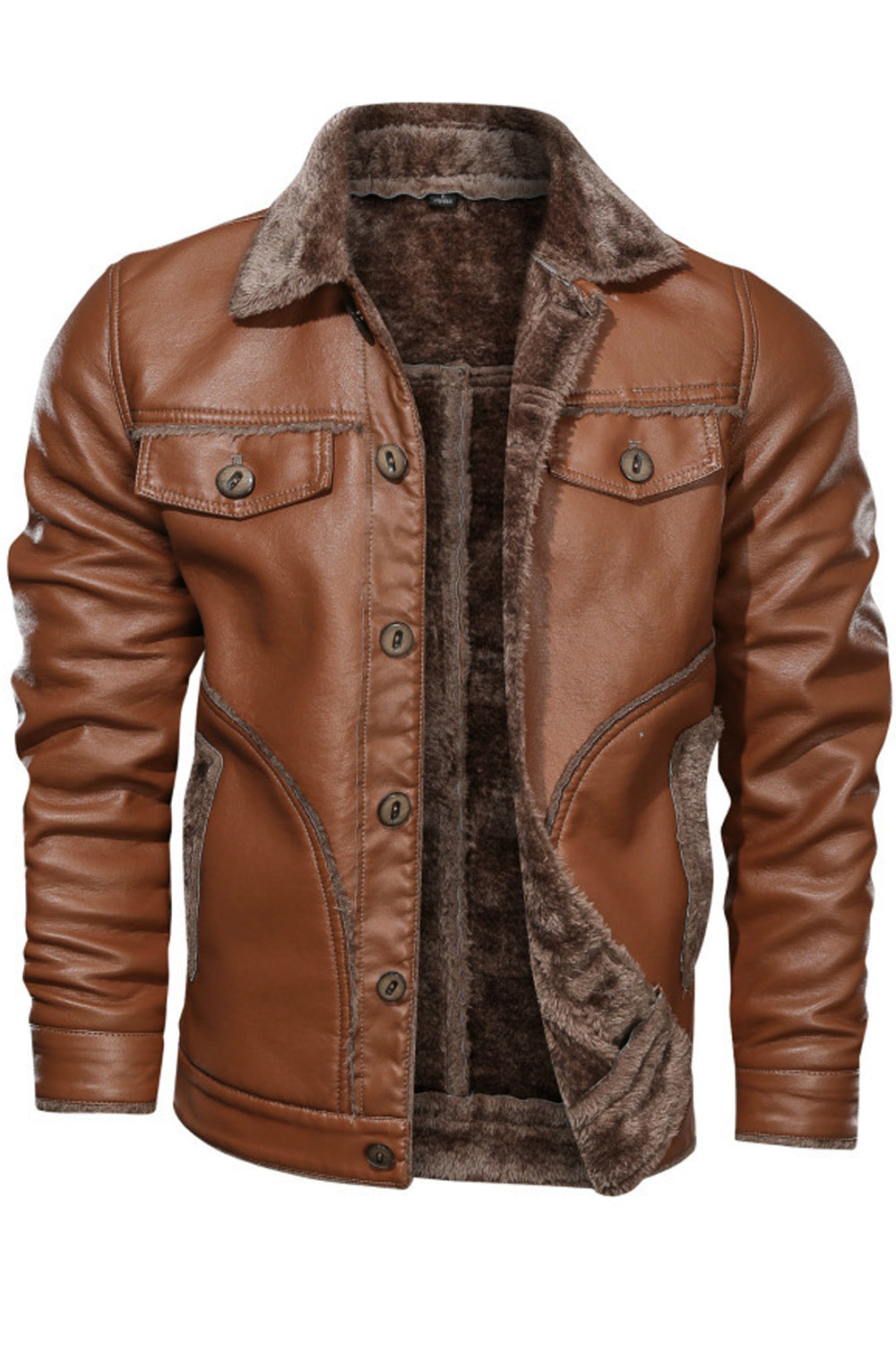 Men Amazing Collar Neck Pocket Styling Long Sleeve Cozy Leather Jacket - MLJ90331