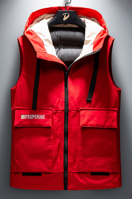 Men Delightful Solid Colored Adorable Hooded Neck Sleeveless Outerwear Zip Up Padded Vest - MPV91790