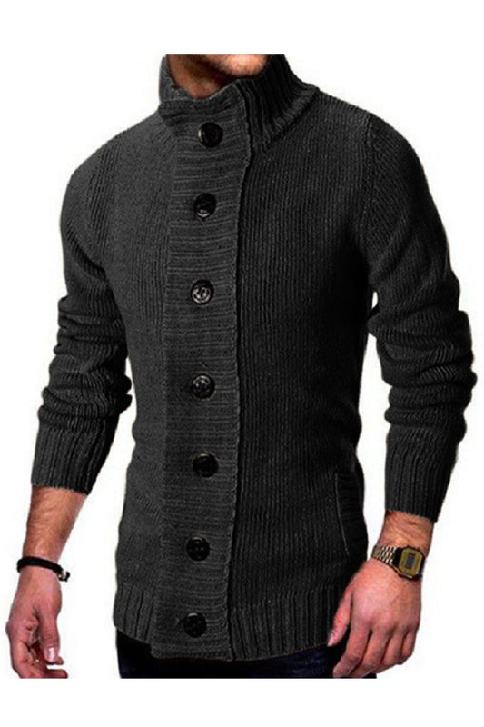 Men High Neck Slim Fit Fashionable Button Closure Long Sleeve Knitted Winter Warm Thick Cardigan - MC89355