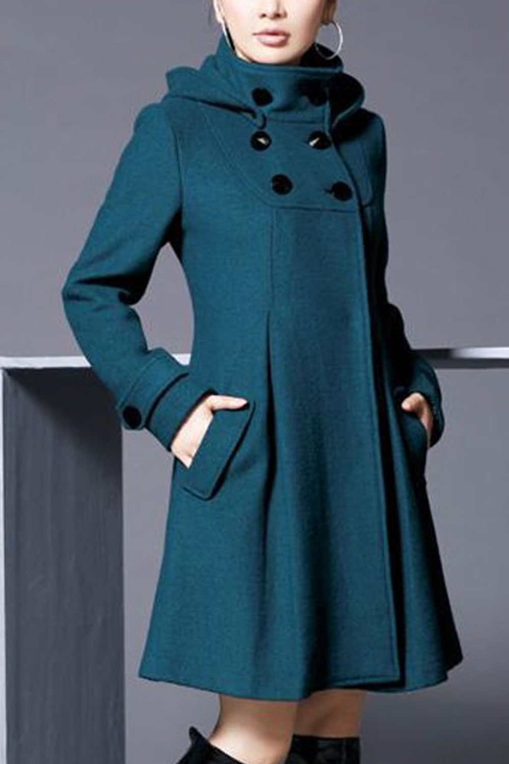 Women Winter Fashionic Buttons Decorated Mid-Length Side Pockets Spectacular Warm Coat - WC117995