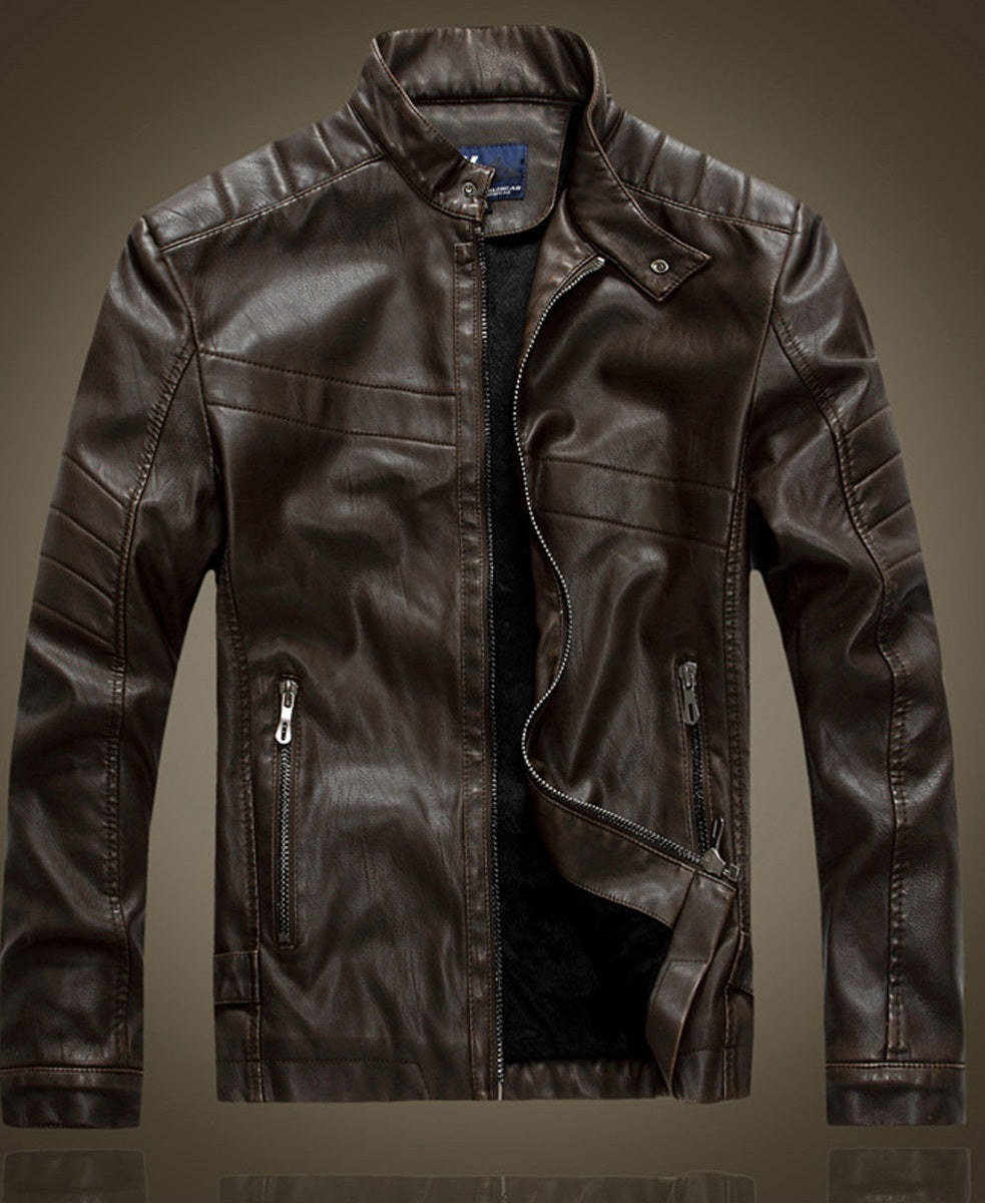 Men Collar Neck Zipper Front Leather Jacket    C3525UJK
