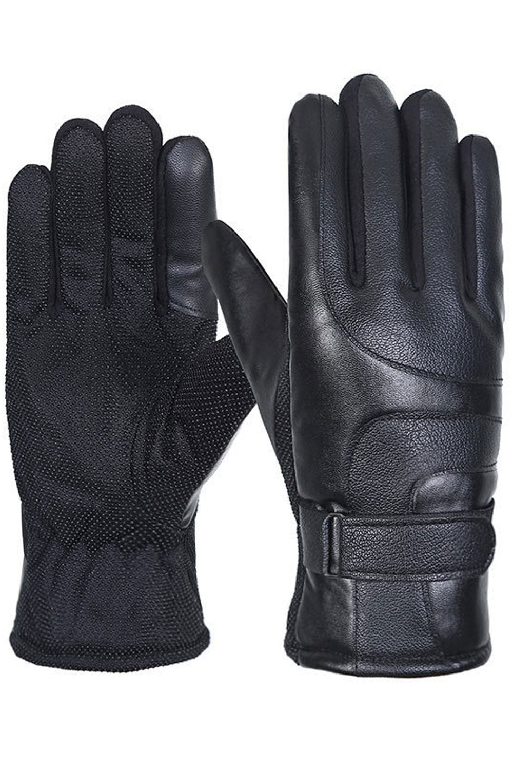 Men Thick Waterproof Leather Non-Slip Winter Gloves - C1461TCG