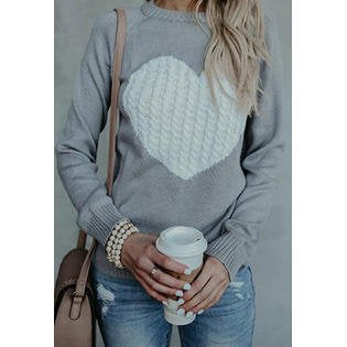 Women Fashion Thick Heart Design Print Sweater    C3135JPSW