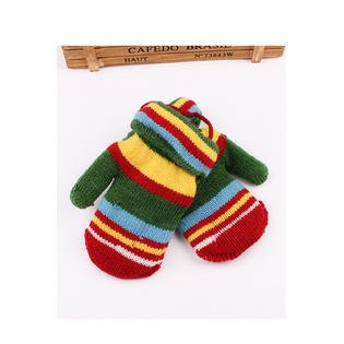 Kids Girls Knitted Warm Lovely Colorful Striped Pattern Ski Gloves - C3725UKG