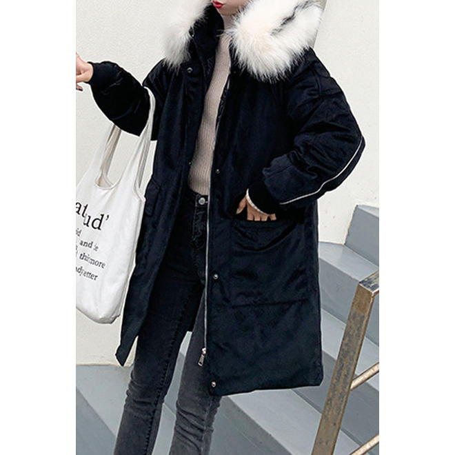 Women Flap Pocket Zip Up Padded Loose Winter Jacket - WJC23839