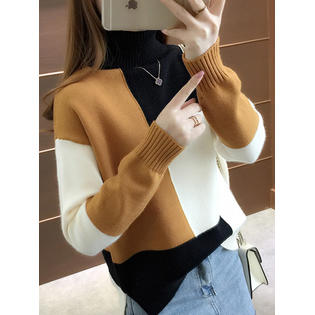 Women High Collar Long Sleeve Loose Sweater   C4115USW