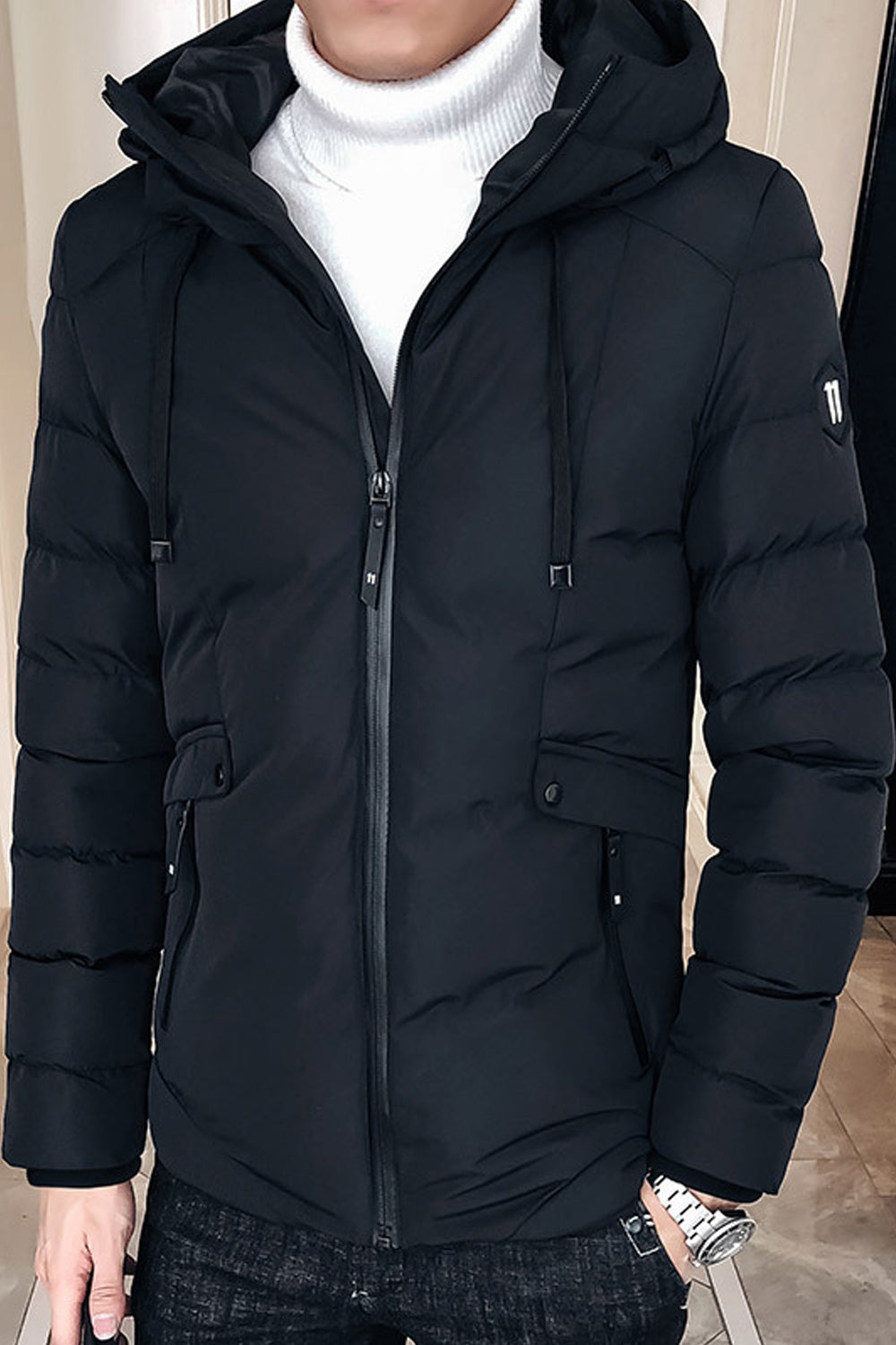 Men Zip Up Long Sleeve Warm Padded Winter Jacket - MPJ65863