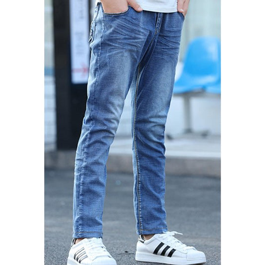 Kids Boys Fantastic Solid Colored Comfortable Elasticated Waist Pockets Styled Casual Jeans - BJNC30010