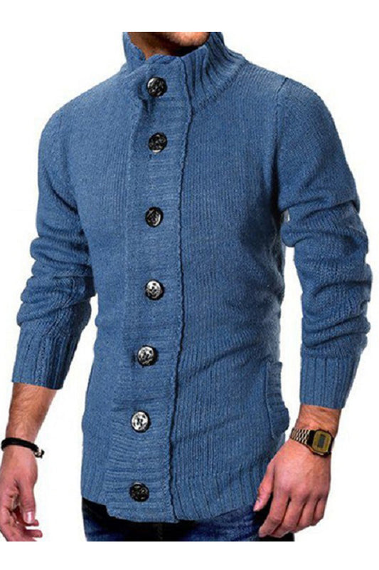 Men High Neck Slim Fit Fashionable Button Closure Long Sleeve Knitted Winter Warm Thick Cardigan   MC89355